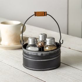 Round Bucket Salt Pepper And Toothpick Caddy - Black