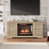 Bridgevine Home Topanga 68 inch Electric Fireplace TV Console for TVs up to 80 inches, Alabaster finish