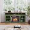 Bridgevine Home Vineyard 74 inch Fireplace TV Stand Console for TVs up to 85 inches, Sage Green and Fruitwood Finish