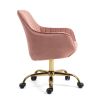 360Â° Pink Velvet Swivel Chair With High Back, Adjustable Working Chair With Golden Color Base