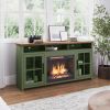 Bridgevine Home Vineyard 74 inch Fireplace TV Stand Console for TVs up to 85 inches, Sage Green and Fruitwood Finish