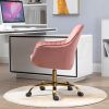 360Â° Pink Velvet Swivel Chair With High Back, Adjustable Working Chair With Golden Color Base